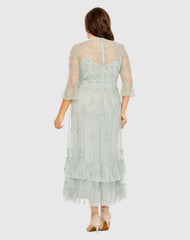 Green Embellished High Neck Dress (Plus)
