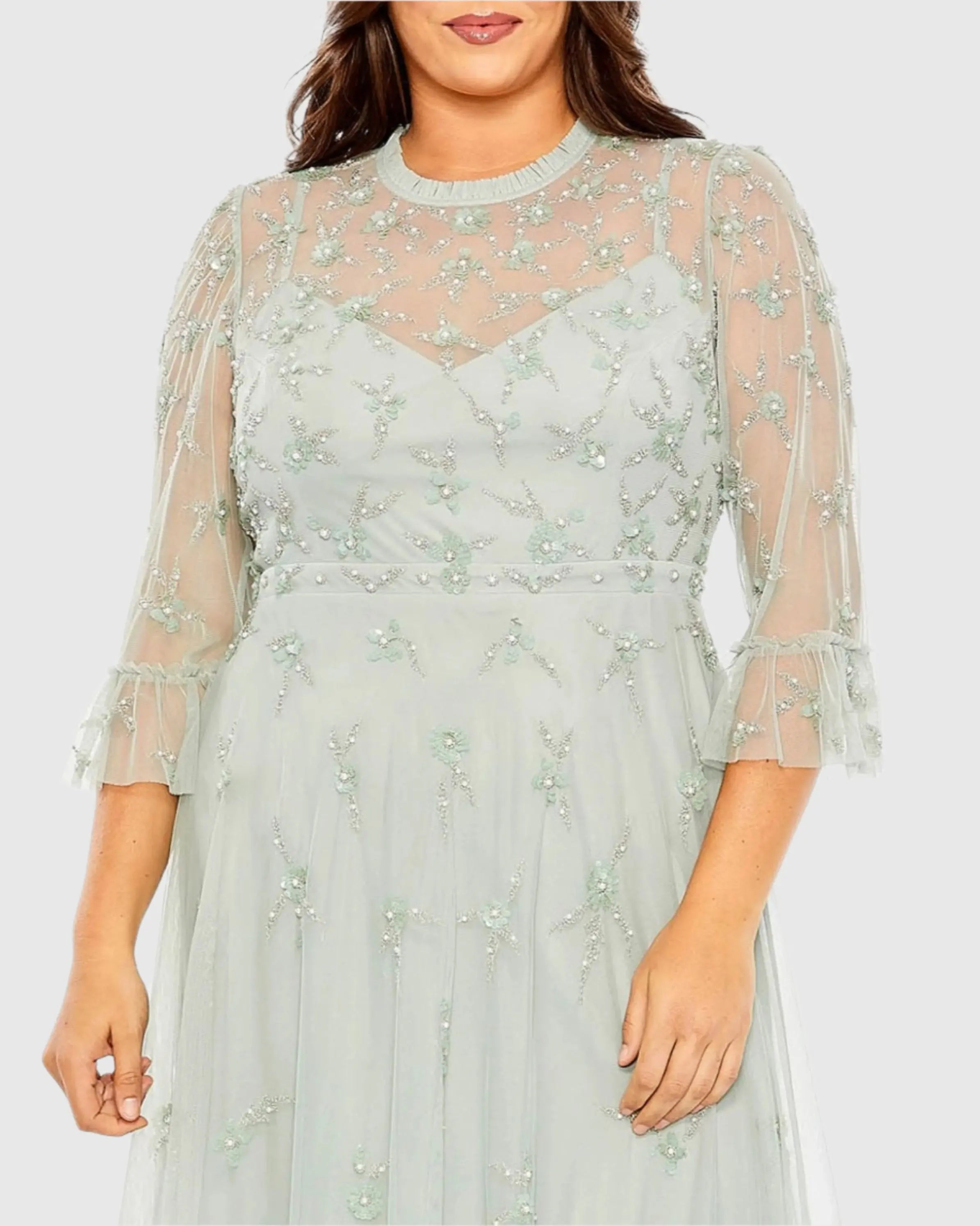 Green Embellished High Neck Dress (Plus)