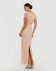 Light Pink Beaded Blouson Column Gown
