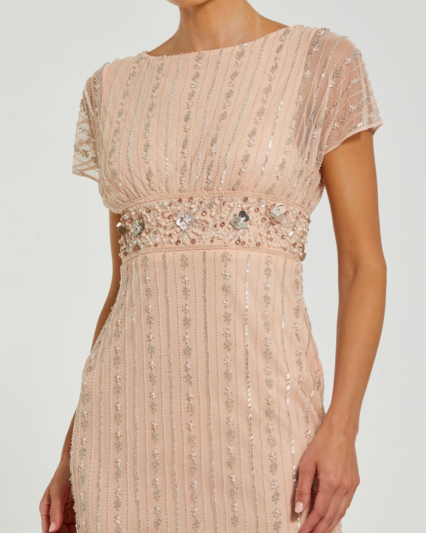Light Pink Beaded Blouson Column Gown