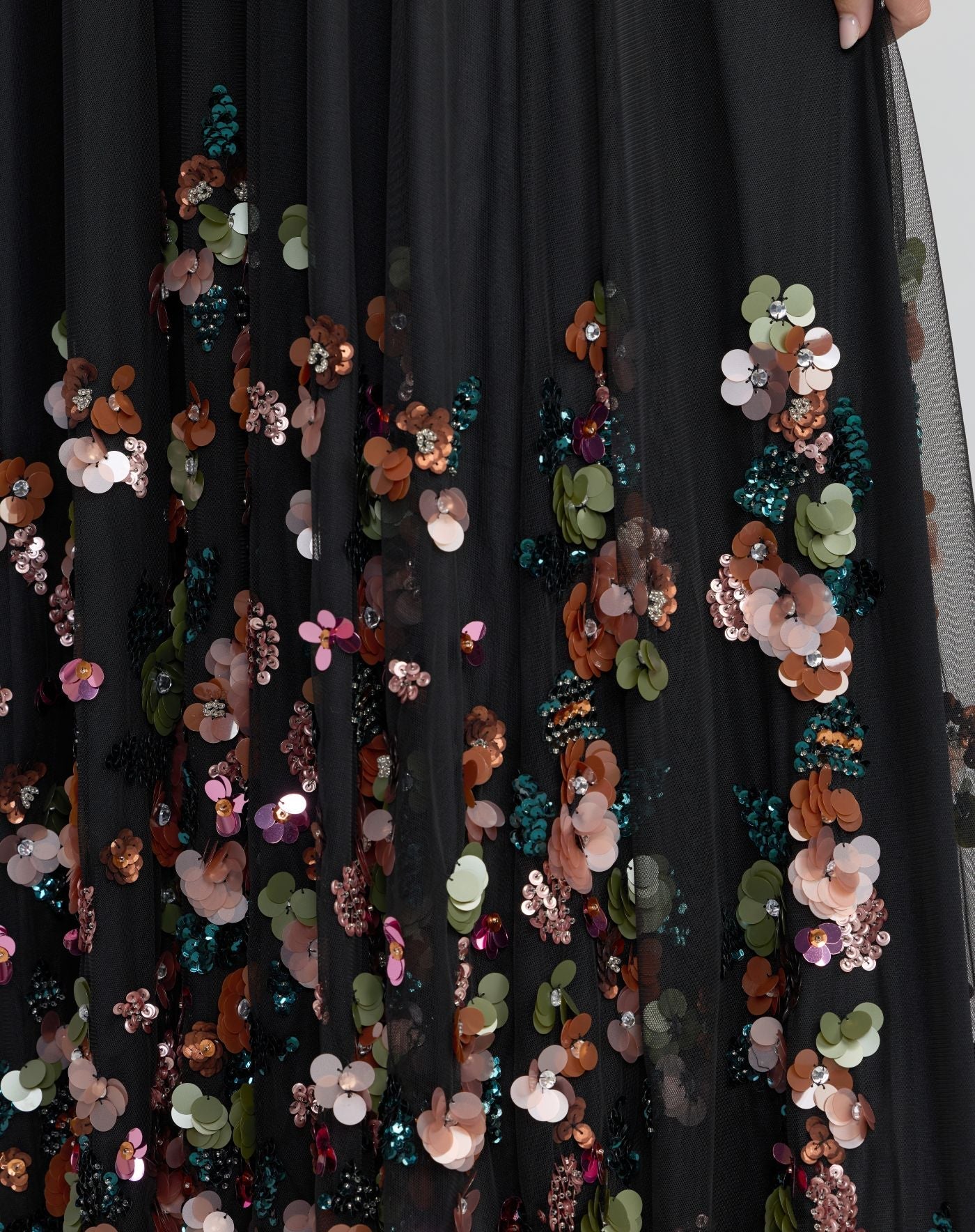 Black Sequin Embellished Sleeveless High Low Gown