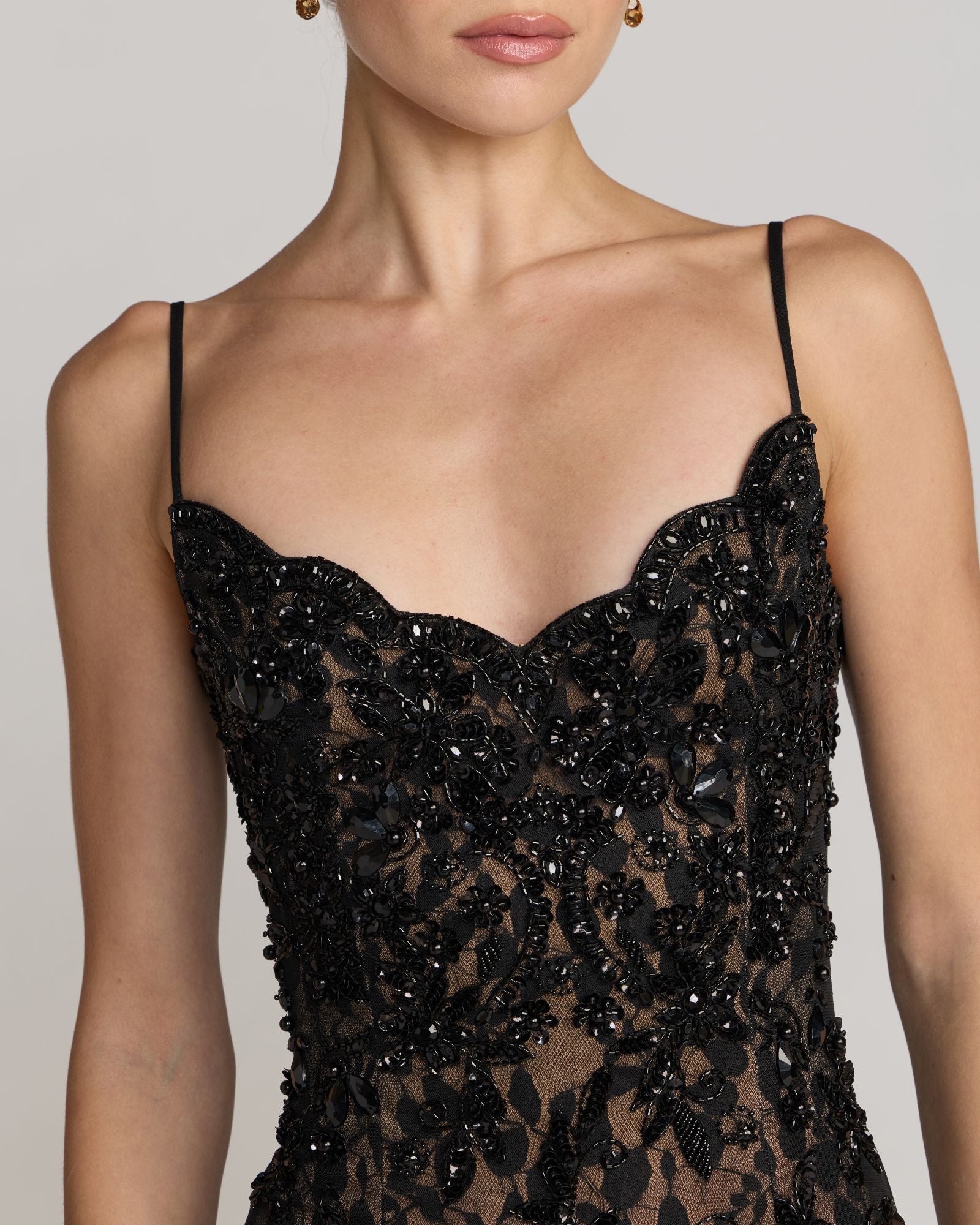 Black Embellished Lace Sleeveless Gown