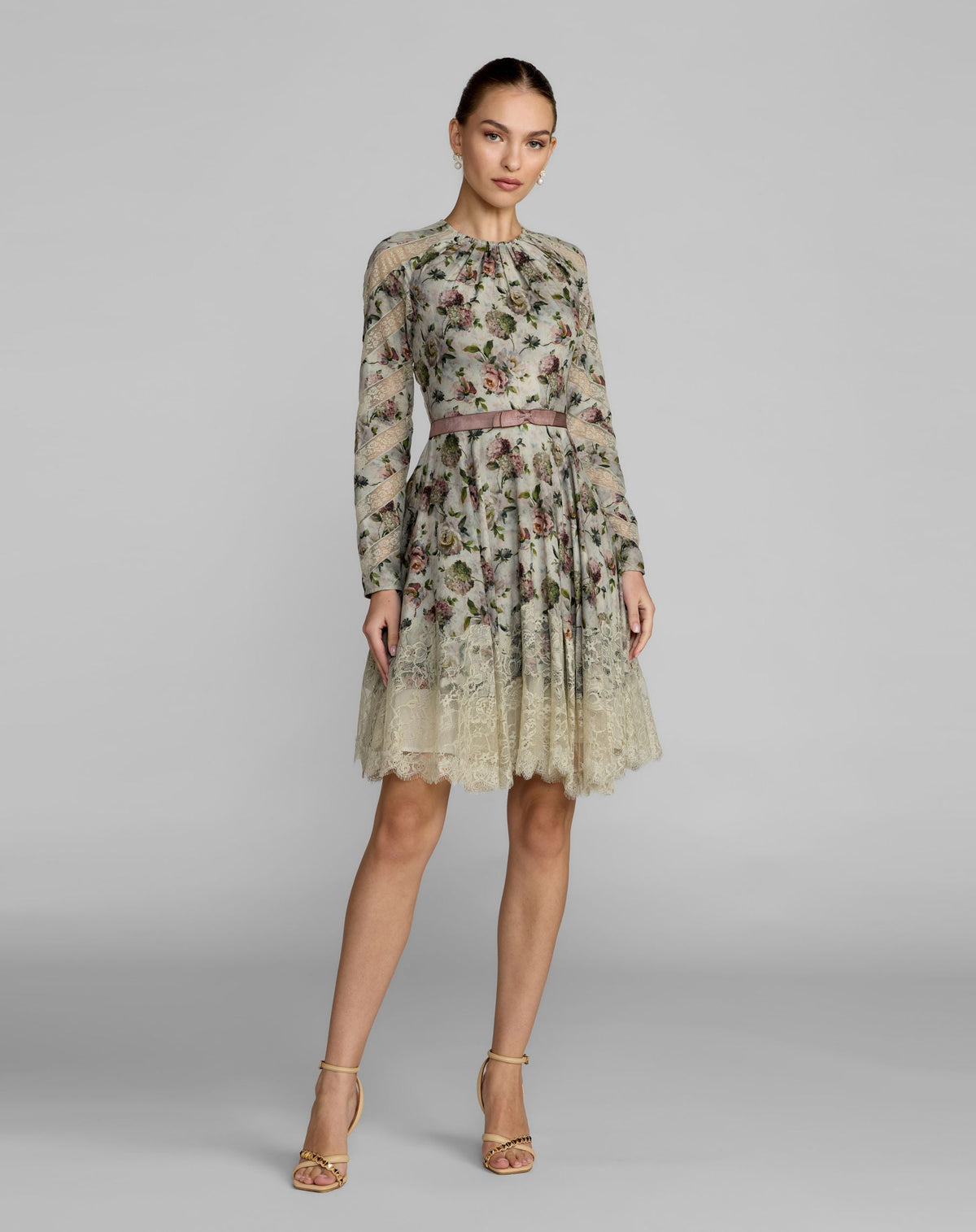 Multicolor Floral Long Sleeve Cotton Mini Dress