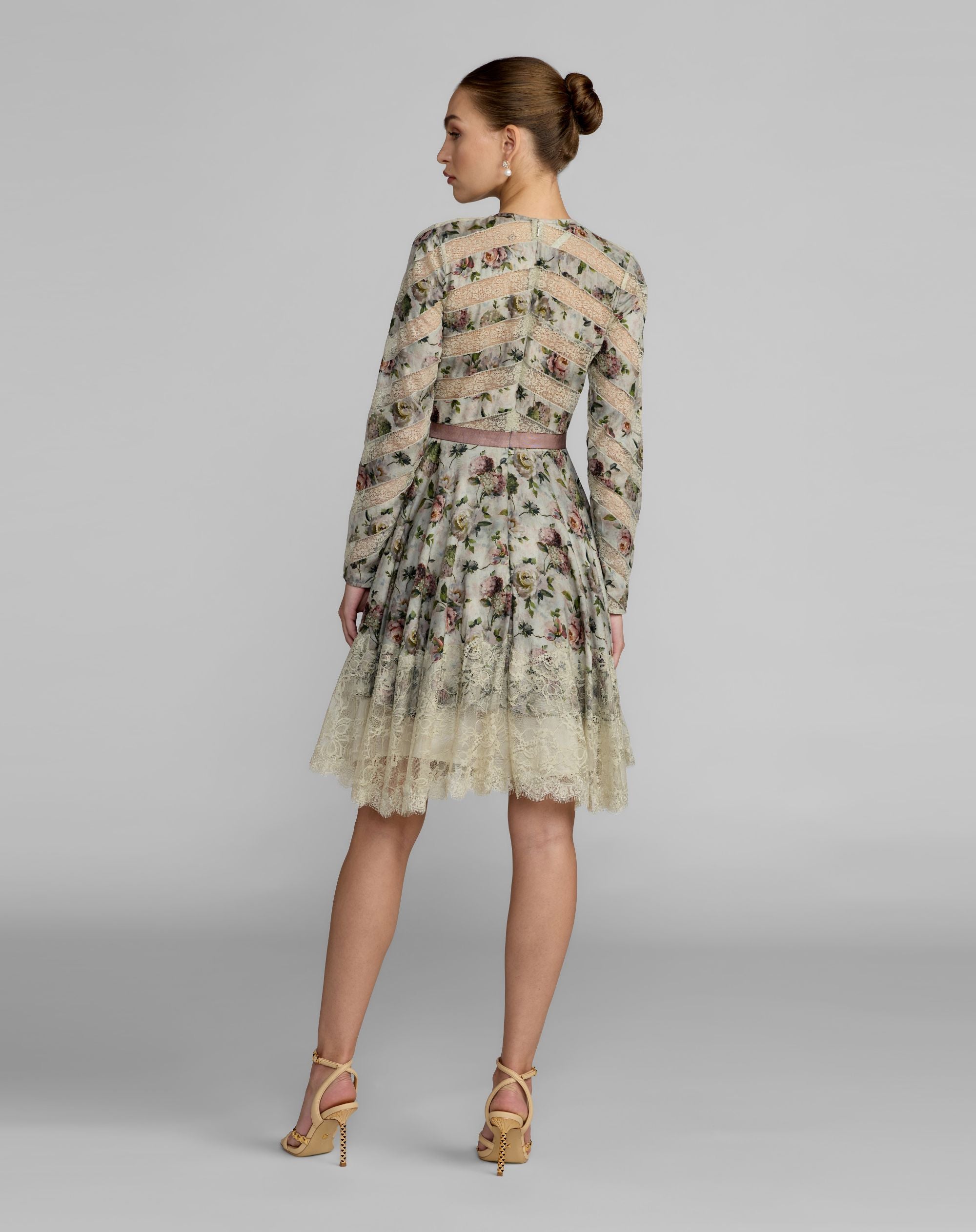 Multicolor Floral Long Sleeve Cotton Mini Dress