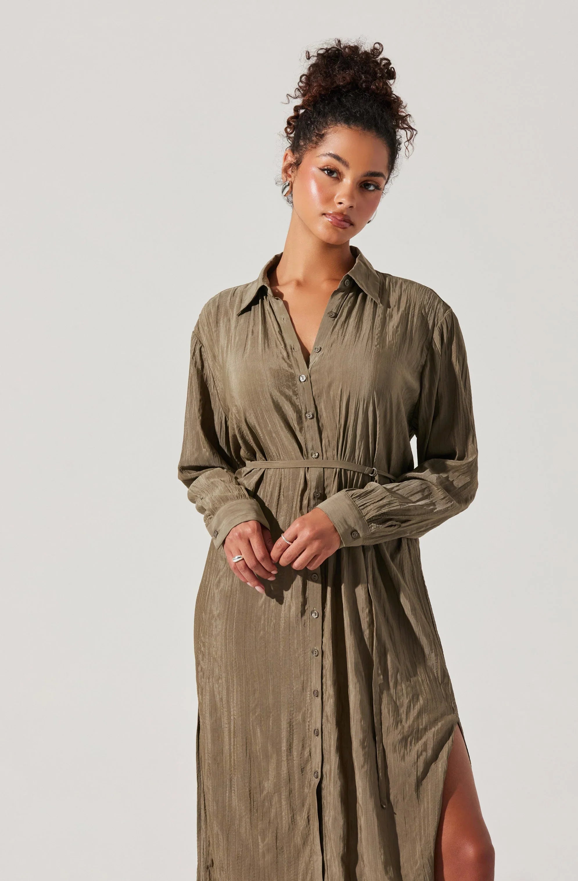 Lbruh Belted Long Sleeve Shirt Dress