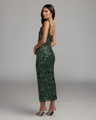 Emerald Sequin Sleeveless Midi Dress