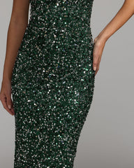 Emerald Sequin Sleeveless Midi Dress