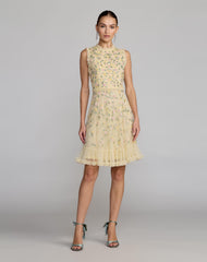 Yellow Sleeveless Sequin Embellished Dress