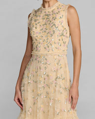 Yellow Sleeveless Sequin Embellished Dress