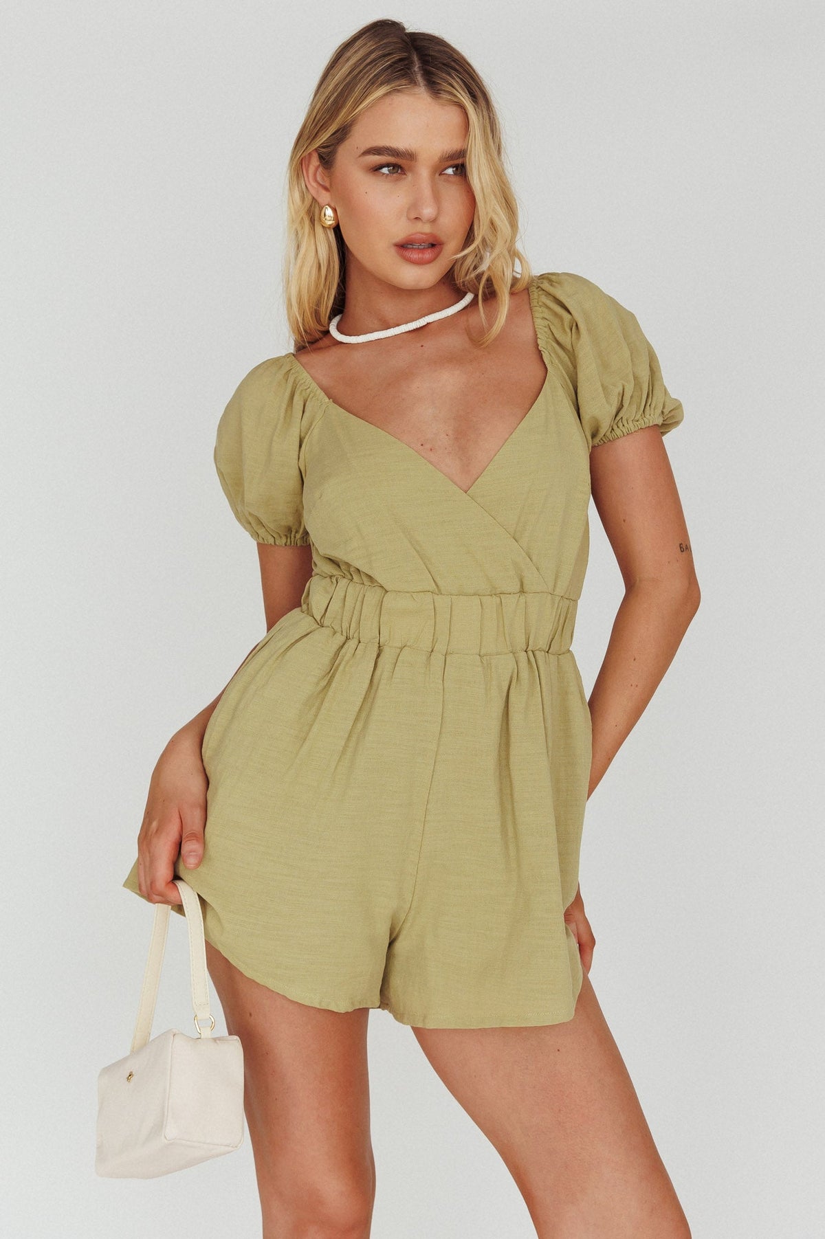 Alexis Elasticated Waist Romper Avocado Main image