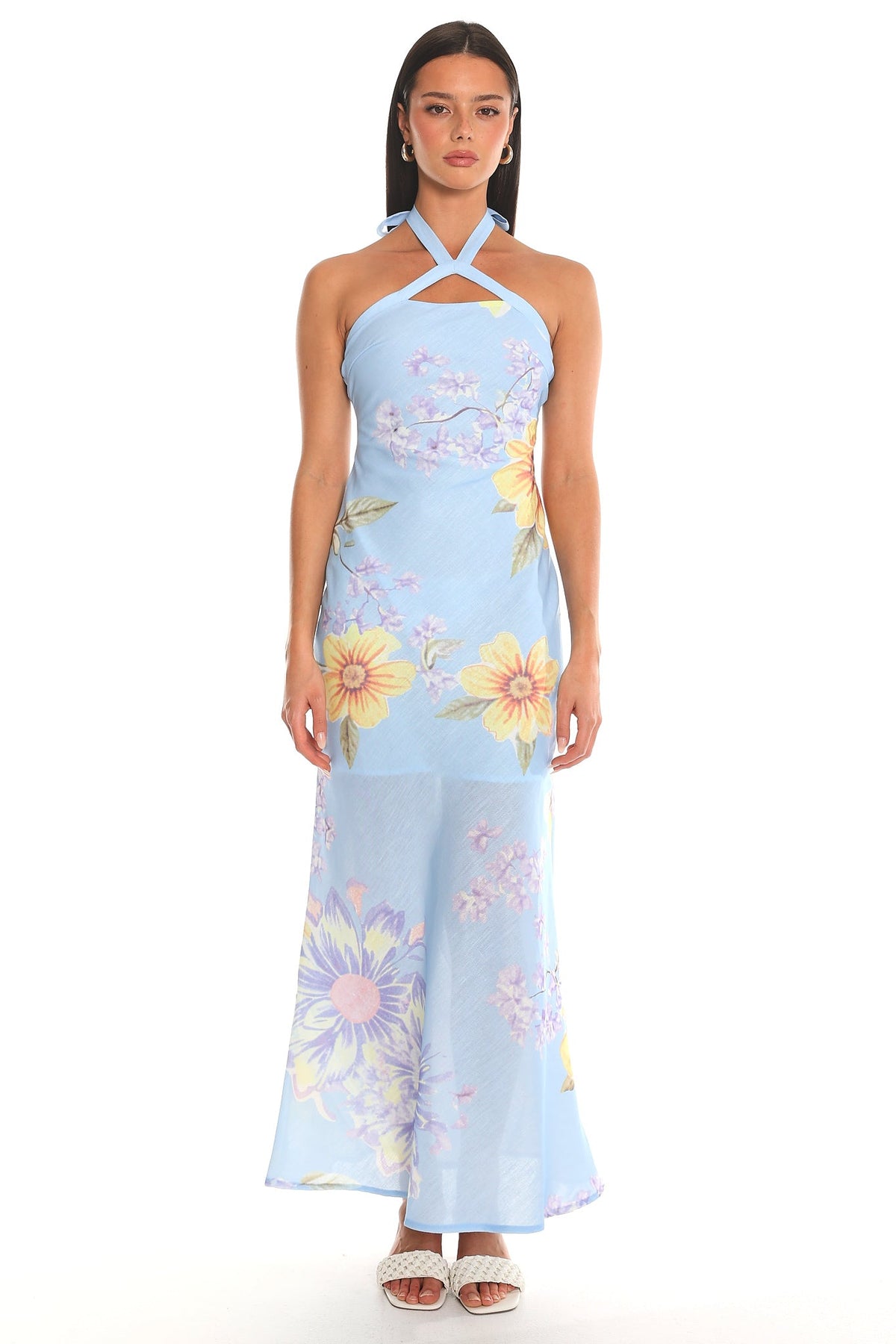 Aulia Floral Halter Maxi Dress Baby Blue Main image