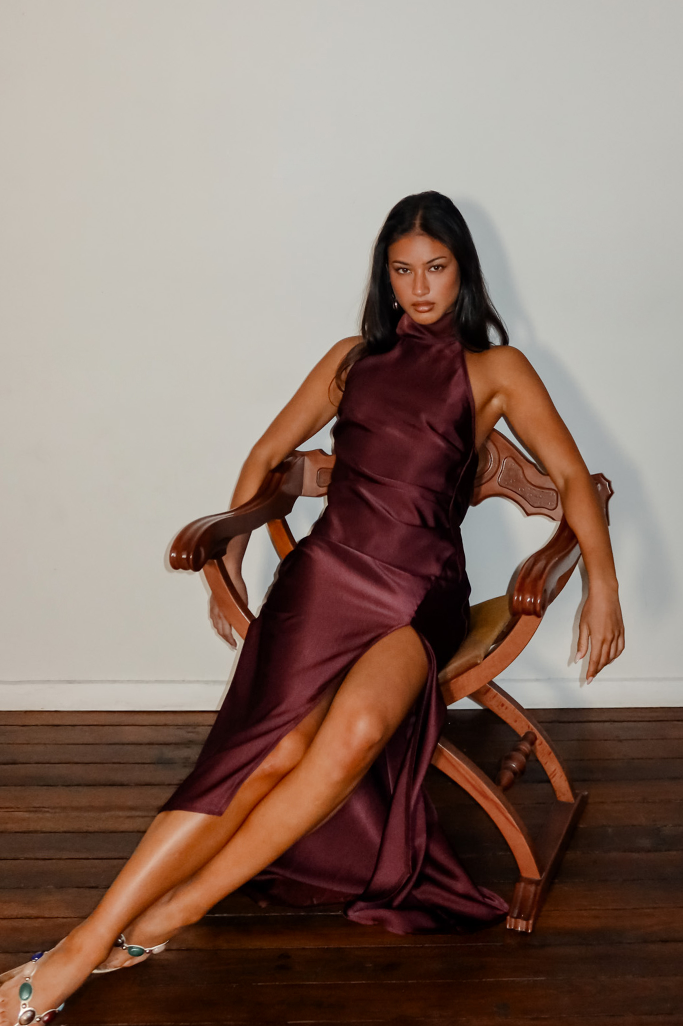Vanta Halter Wrap Maxi Dress Chocolate Secondary image