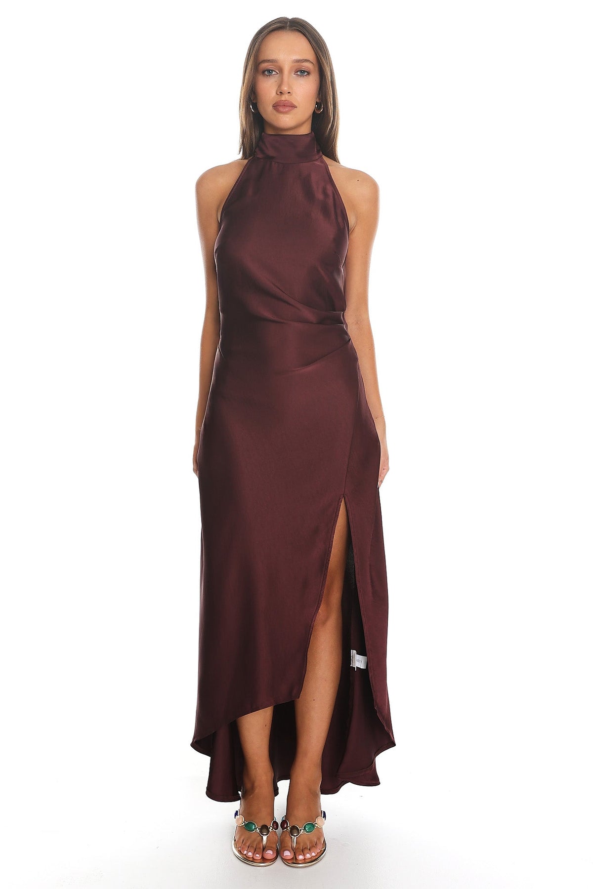 Vanta Halter Wrap Maxi Dress Chocolate Main image
