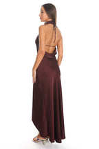 Vanta Halter Wrap Maxi Dress Chocolate