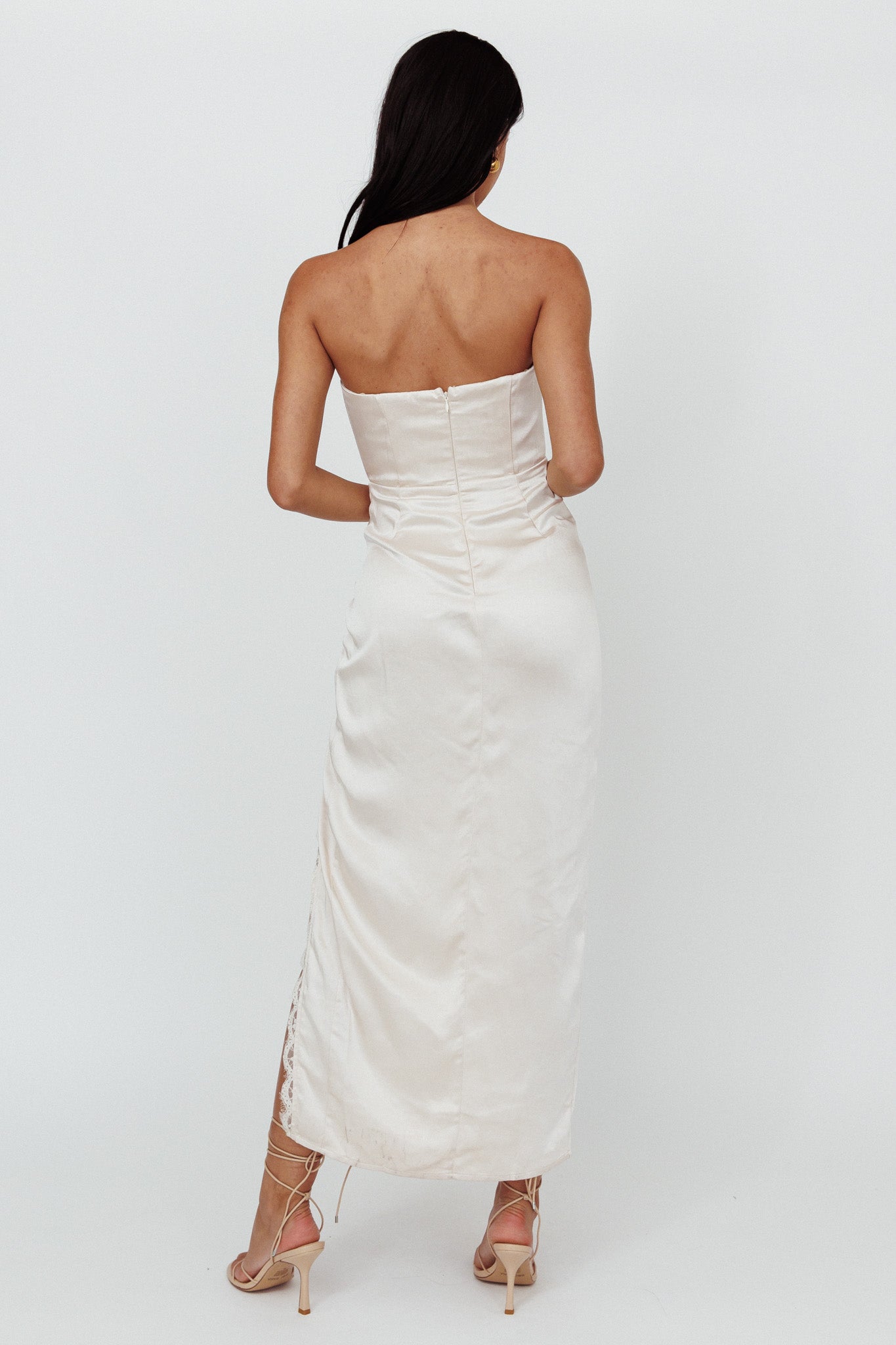 Winter Moon Strapless Lace Trim Midi Dress Champagne Secondary image