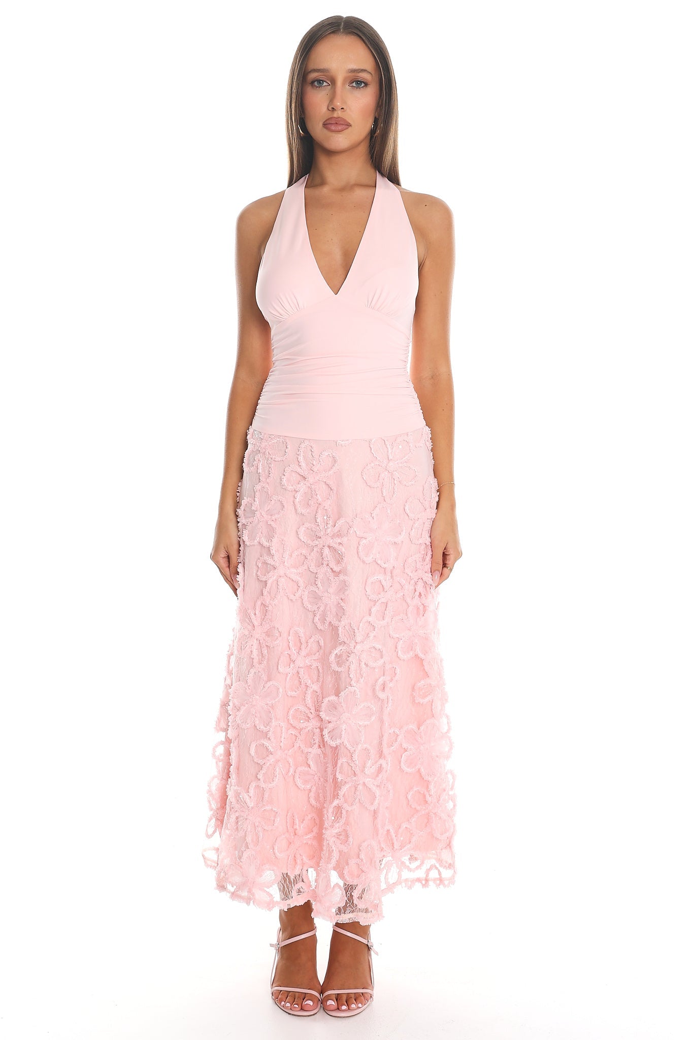 Cassia Halter Lace Maxi Dress Pink Secondary image