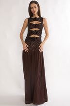 Dioris Rosette Cut-Out Sequin Maxi Dress Sequin Choco