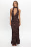 Cipriana Backless Halter Maxi Dress Embellished Brown