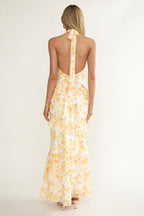 Cipriana Frill Trim Halter Maxi Dress Floral Yellow