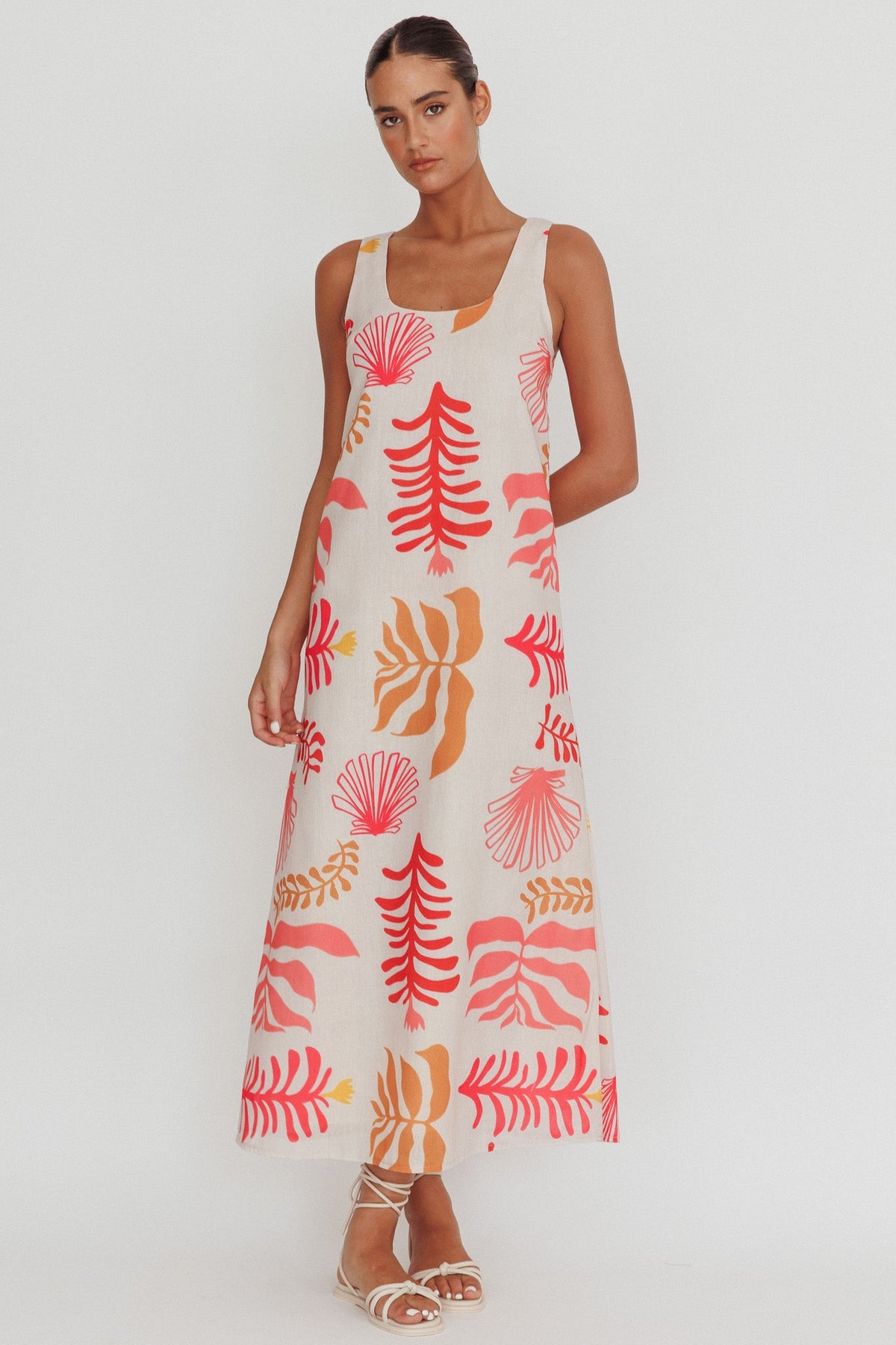 Thetis Leaf And Shell Maxi Slip Dress Pink Main image