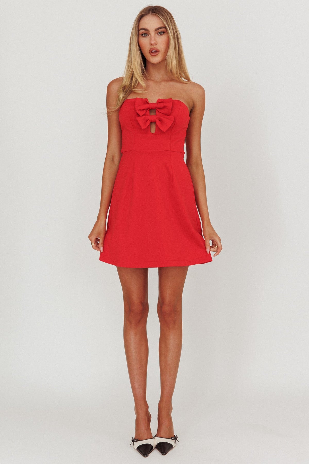 All For You Bow Strapless Mini Dress Red