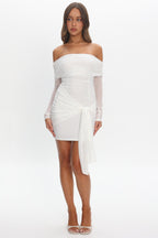 Dangerous Off Shoulder Waist Tie Mini Dress White