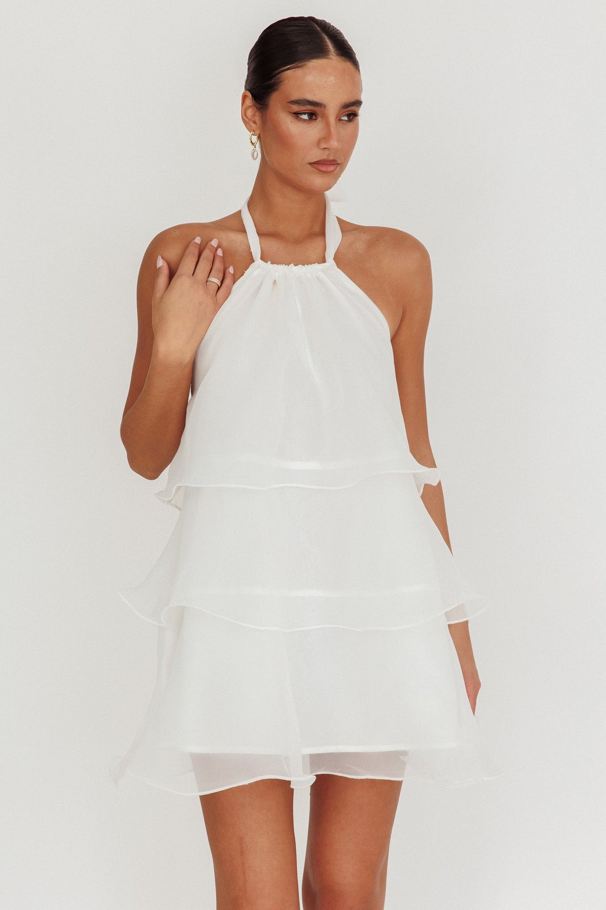 Tulips Tiered Halterneck Mini Dress White Main image