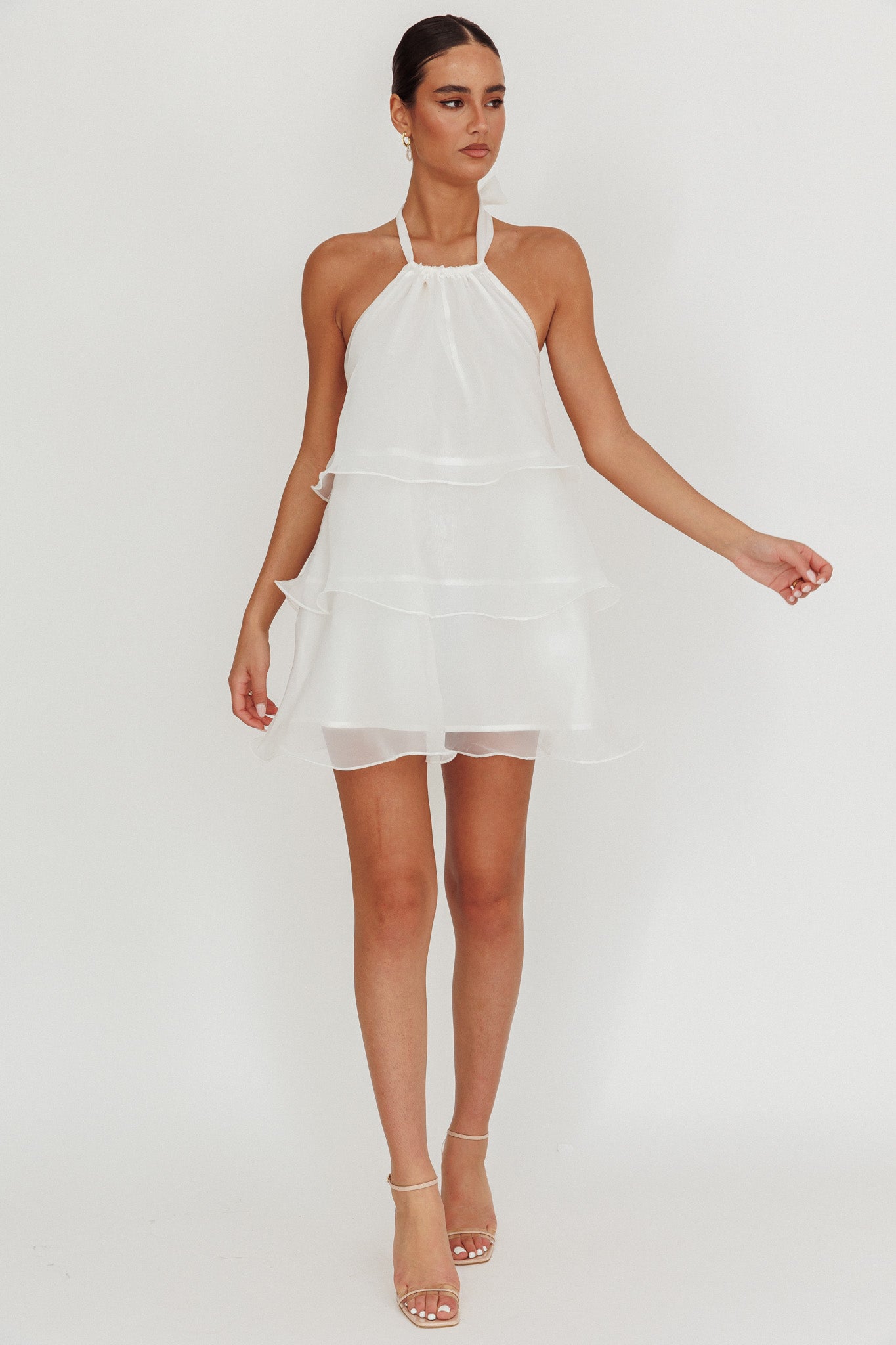 Tulips Tiered Halterneck Mini Dress White Secondary image