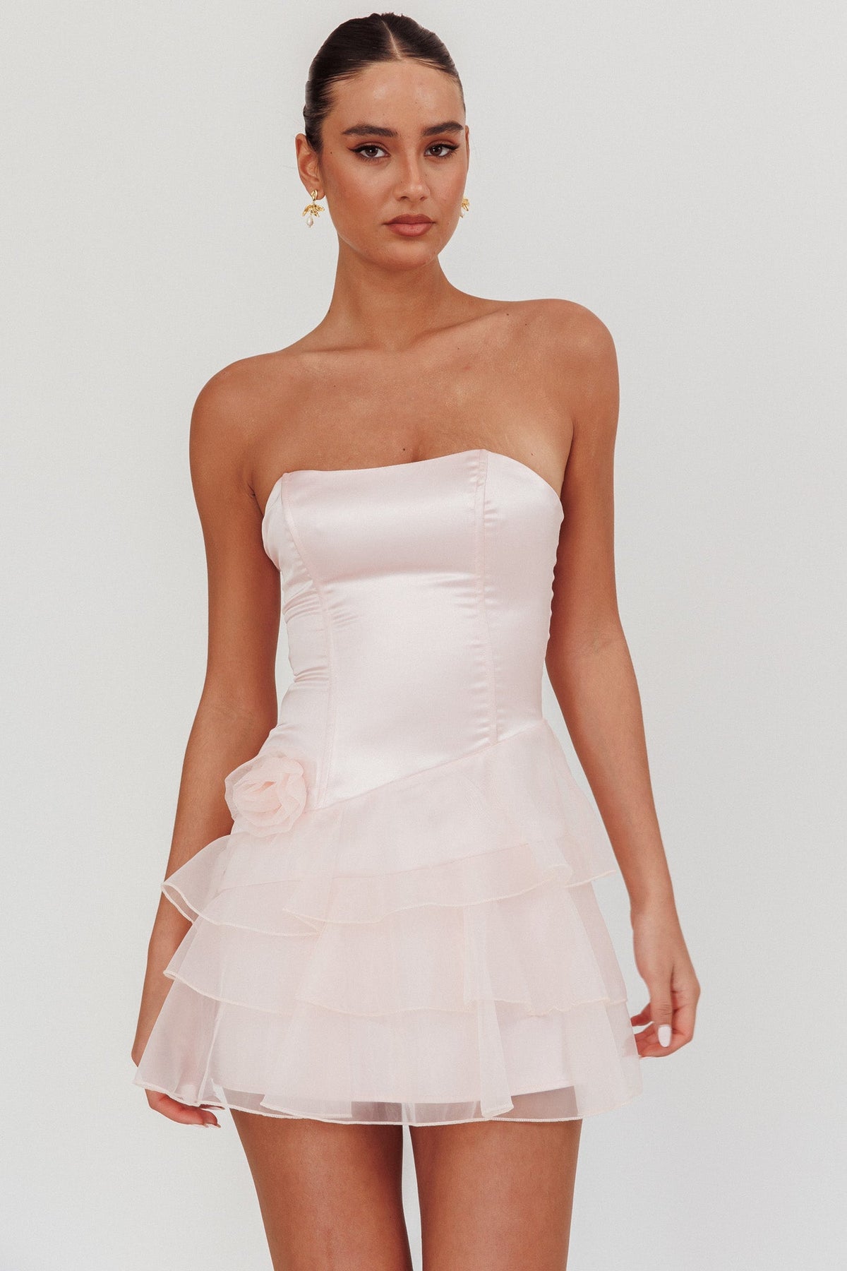Bless Strapless Organza Ruffle Mini Dress Blush Main image