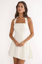 Angelico Halterneck Pleat Mini Dress White