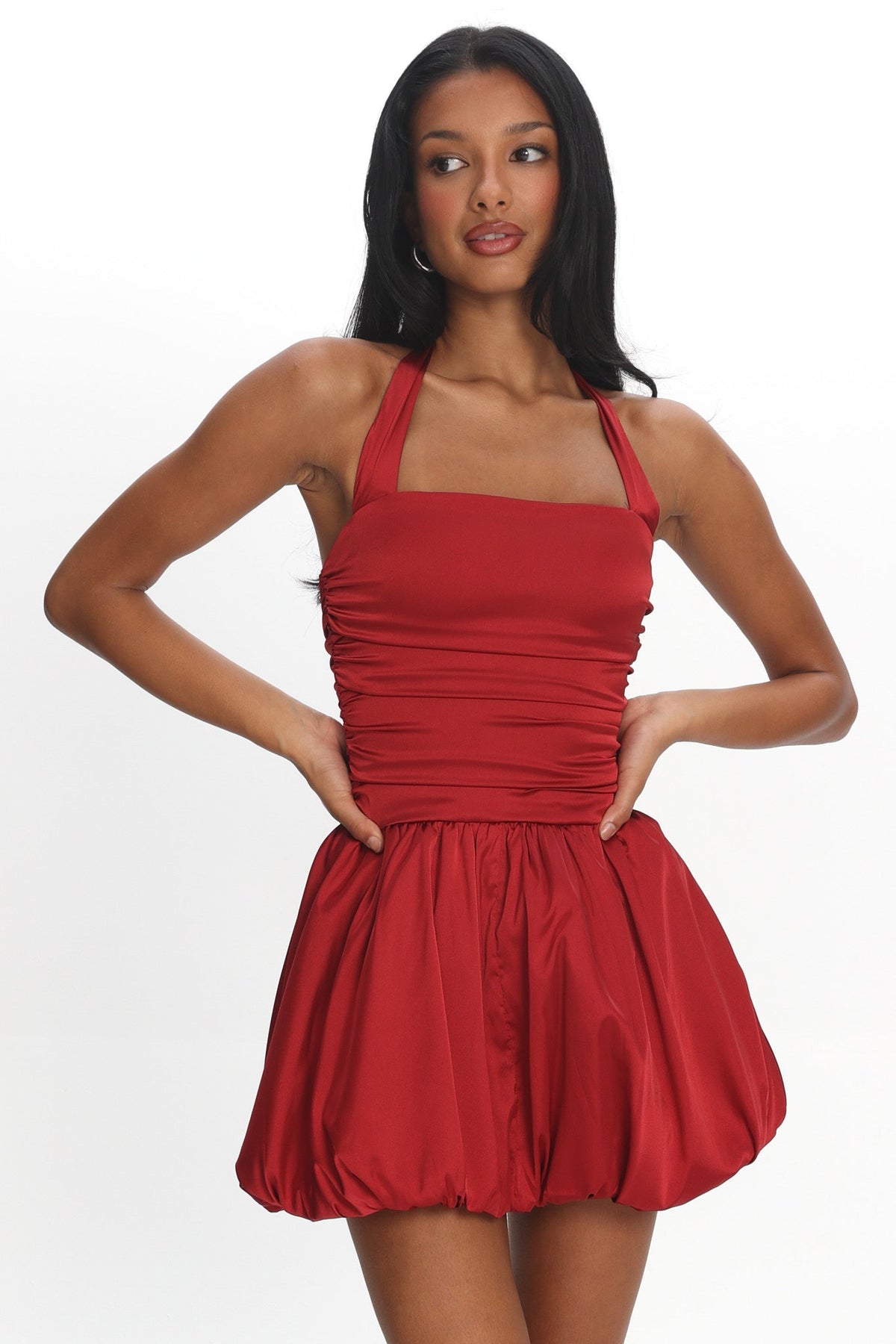 Angelico Halterneck Balloon Mini Dress Wine Main image
