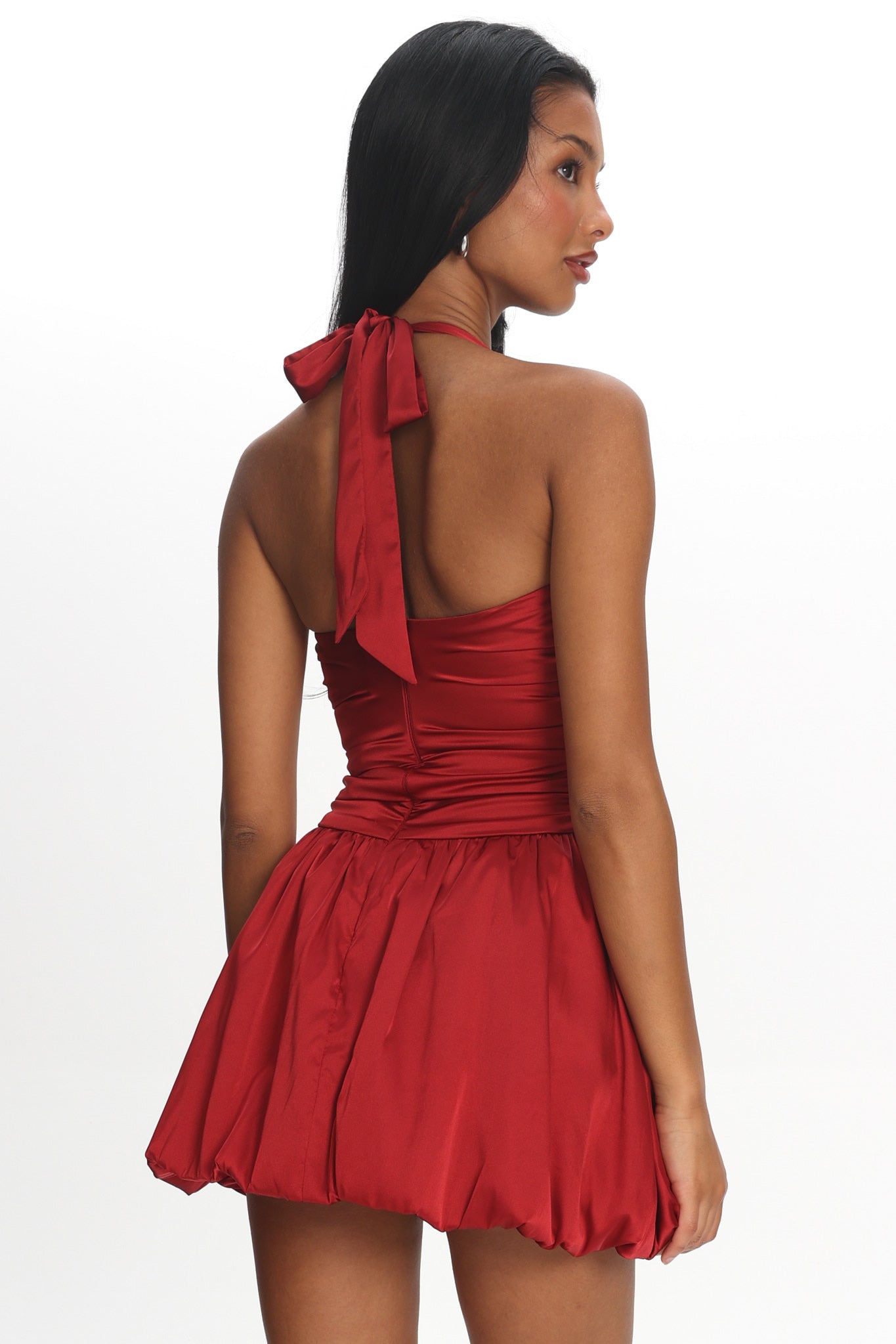 Angelico Halterneck Balloon Mini Dress Wine Secondary image