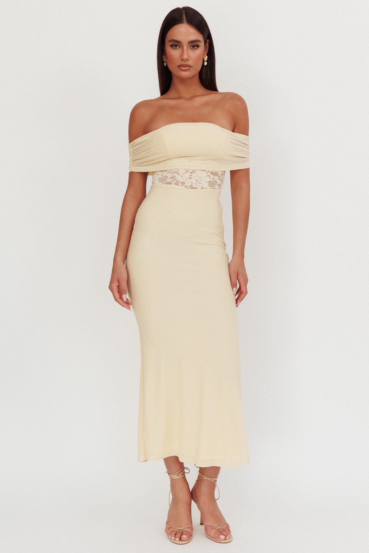 Flutters Off-Shoulder Lace Insert Maxi Dress Cream Main image