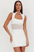 Astro Mandarin Collar Mesh Mini Dress White