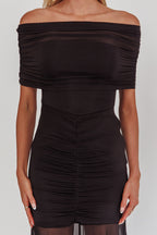 Clarita Sheer Ruched Maxi Dress Black