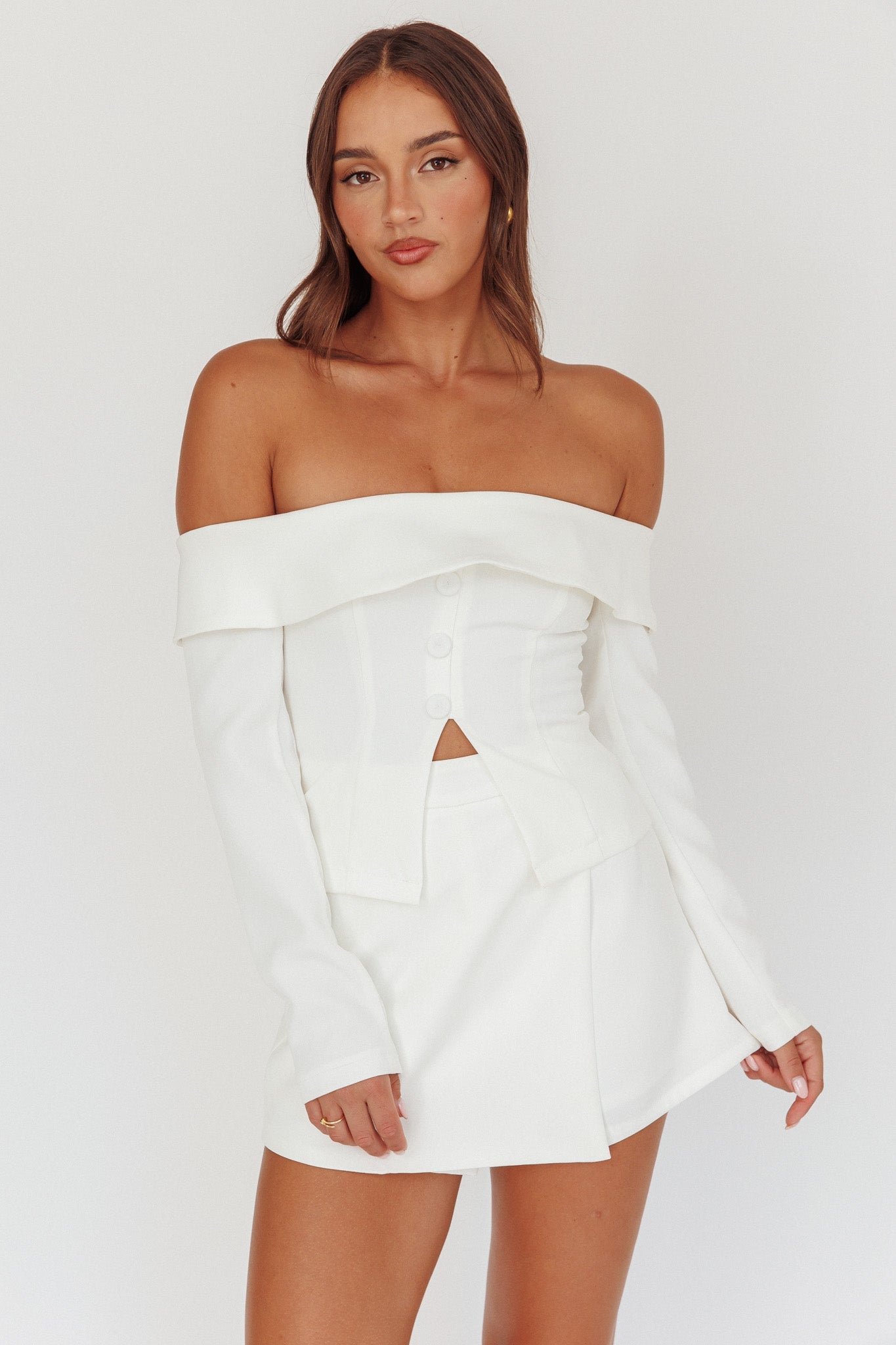 Adalis High Waist Wrap Front Shorts Off White Secondary image