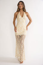 One Night Halterneck Maxi Dress Sequin Butter