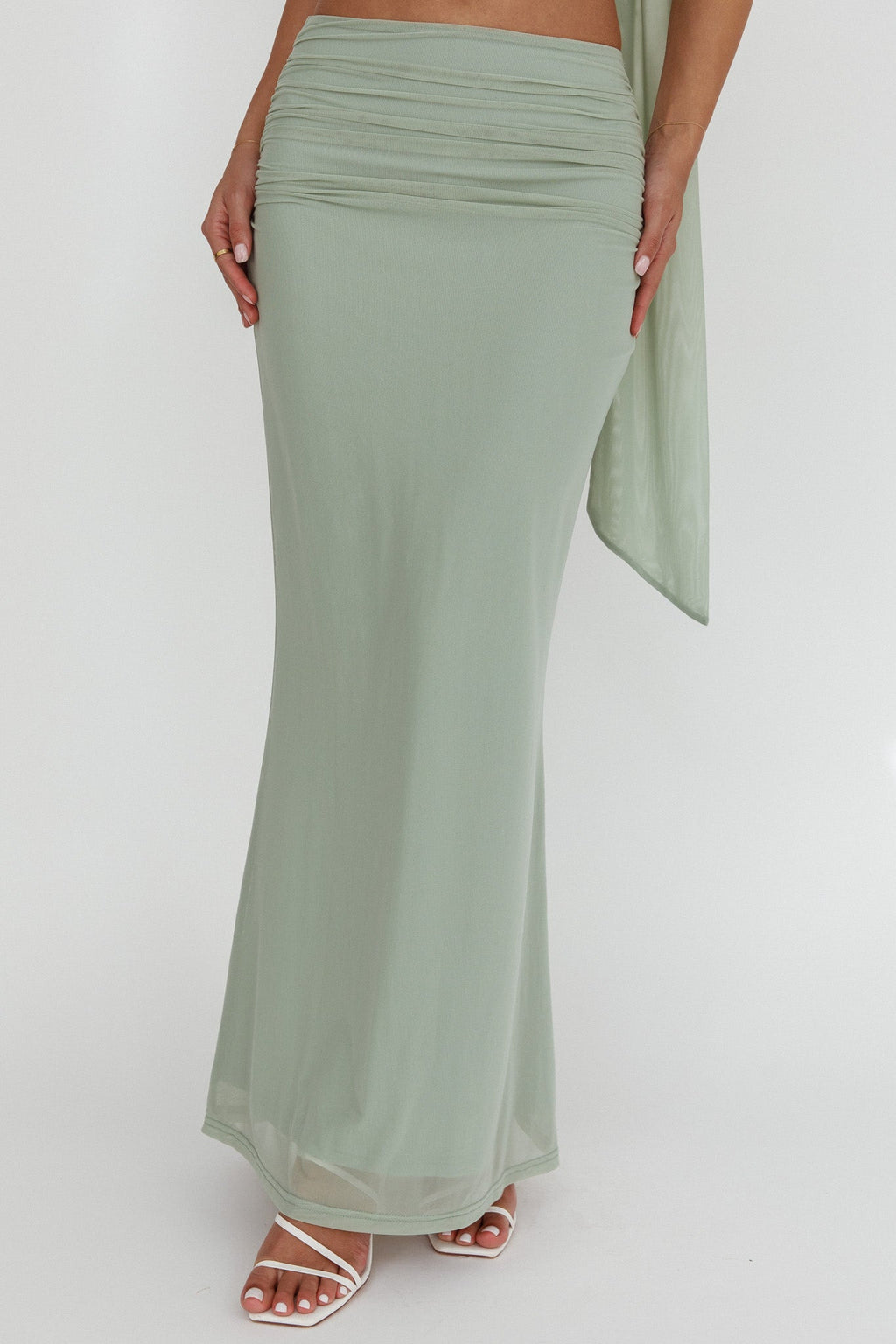 All The Lights Ruched Midi Skirt Sage