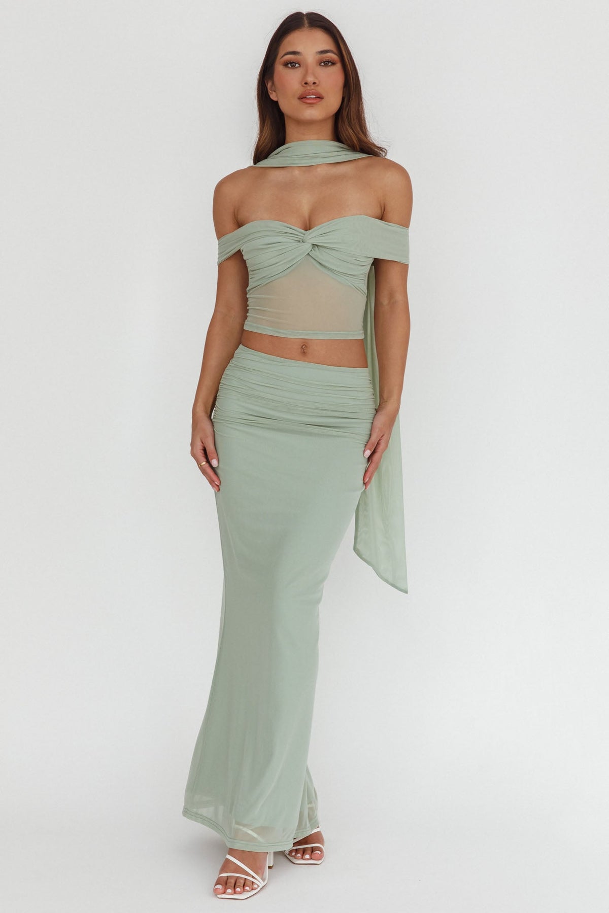All The Lights Off-Shoulder Crop Top Sage