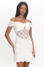 All The Lights Off-Shoulder Lace Mini Dress White