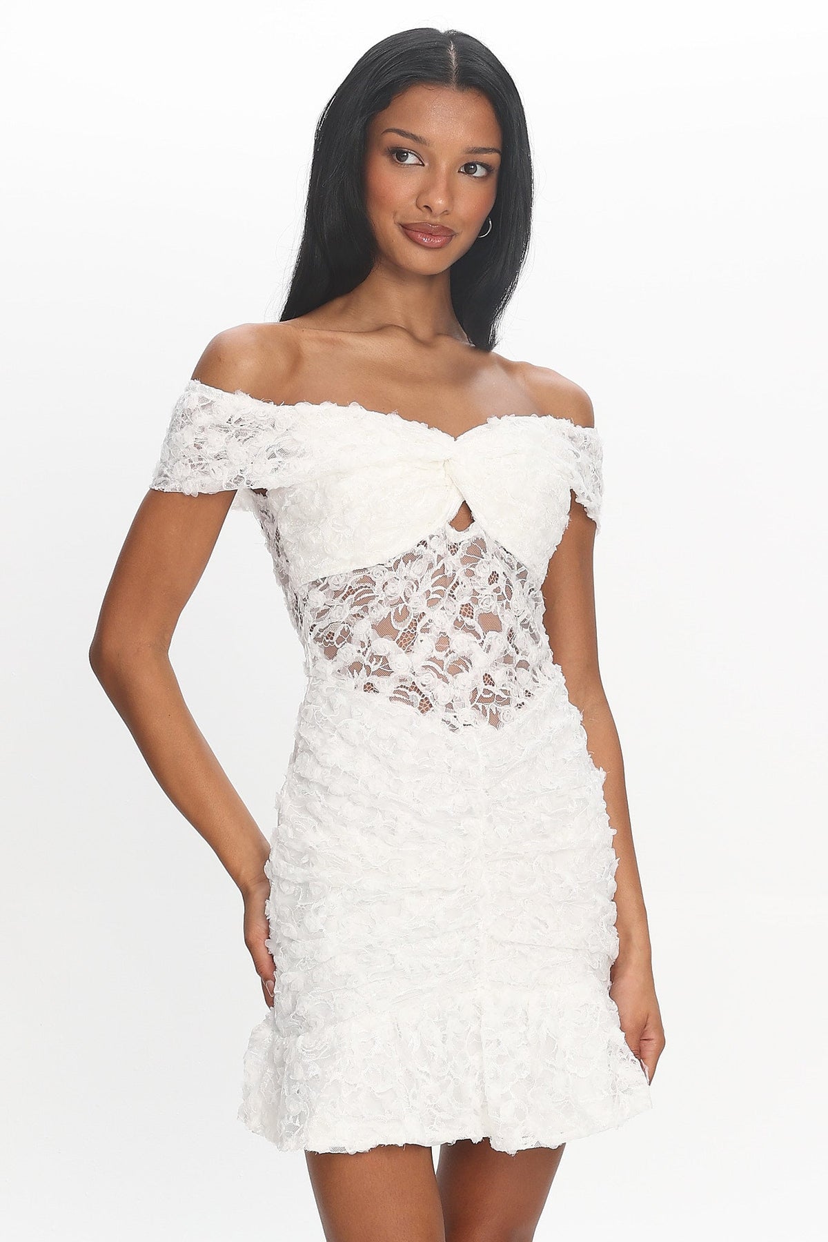 All The Lights Off-Shoulder Lace Mini Dress White Main image
