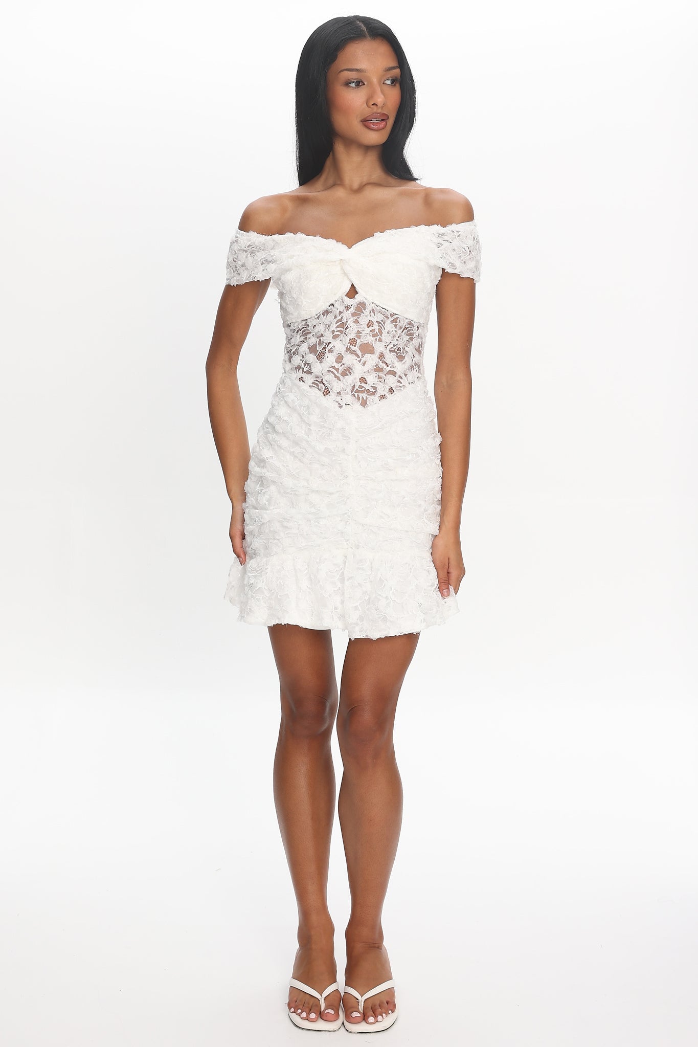 All The Lights Off-Shoulder Lace Mini Dress White Secondary image