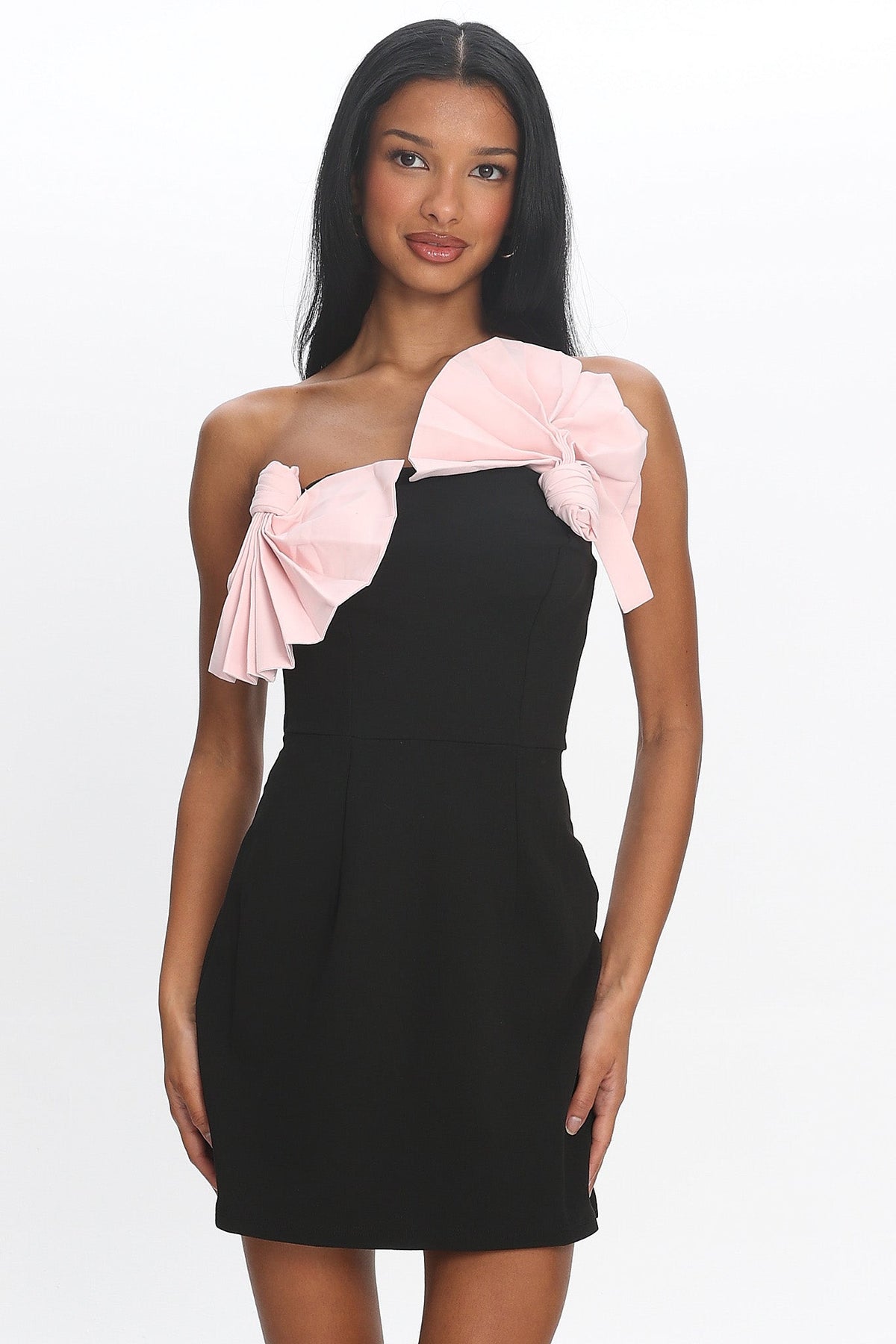 Viktoria Strapless Concertina Decoration Mini Dress Black Main image
