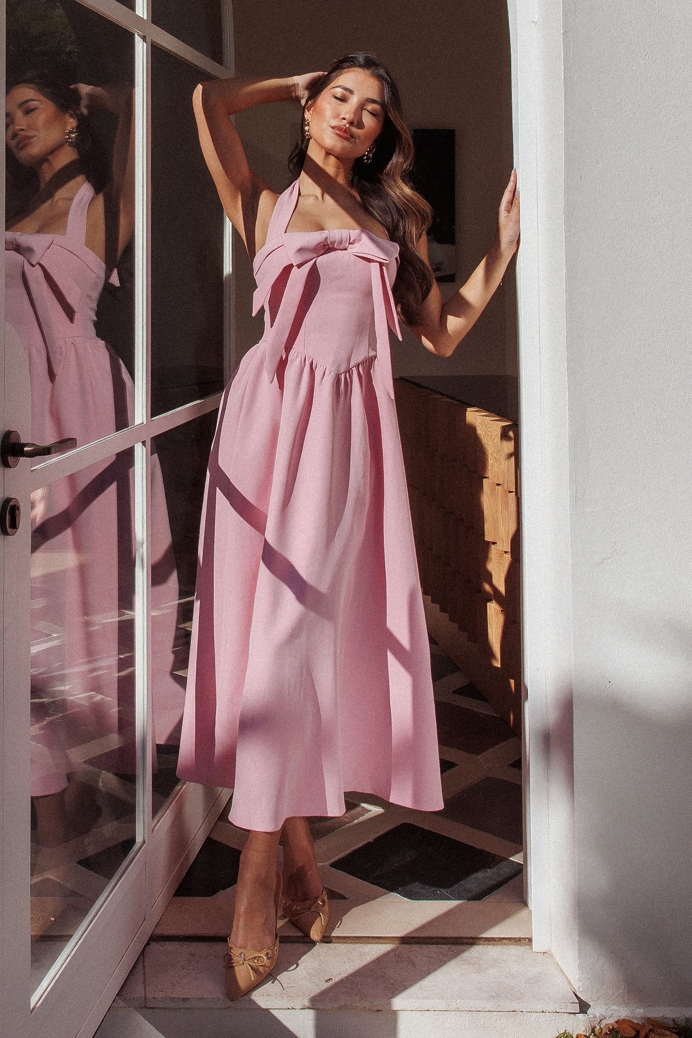 Ariarna Bow Halter Maxi Dress Pink Sorbet Secondary image