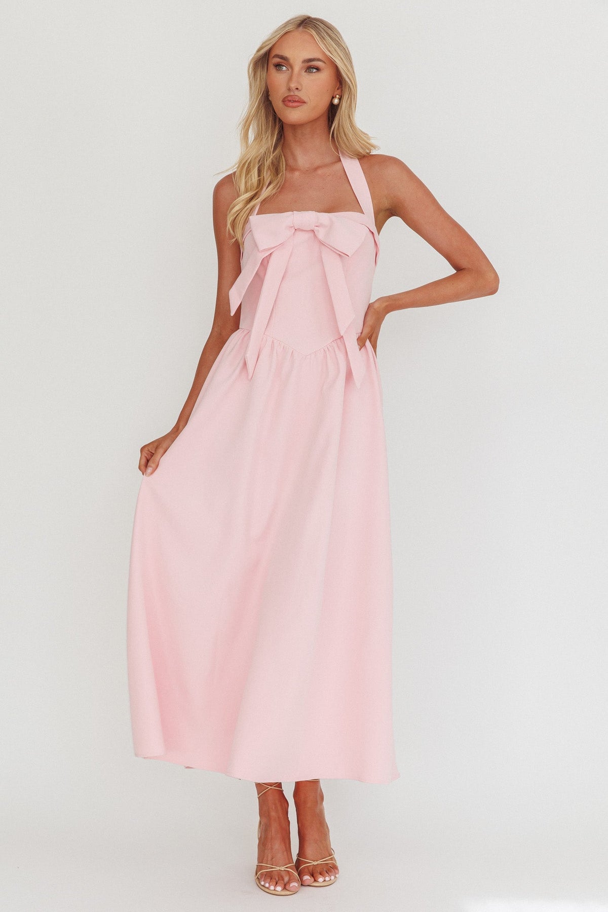 Ariarna Bow Halter Maxi Dress Pink Sorbet Main image
