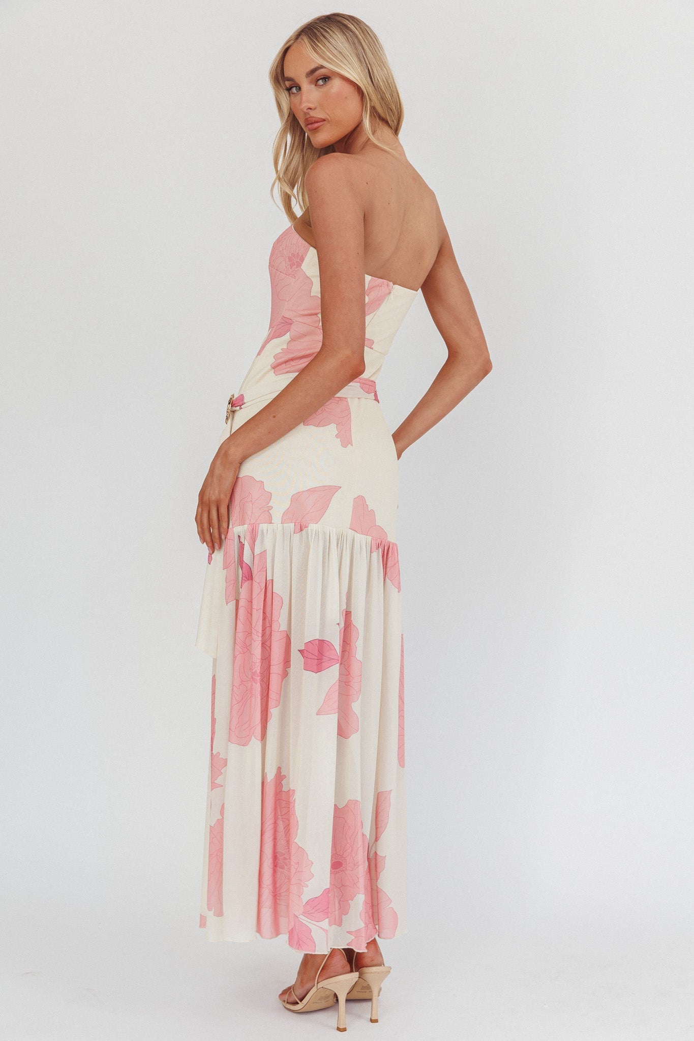 Antonella Strapless Waist Sash Maxi Dress Floral Pink Secondary image