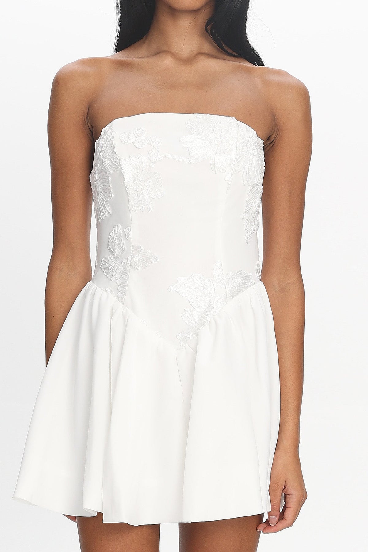 Fiora Basque Waist Strapless Mini Dress White