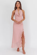 Logen Cowl Halterneck Maxi Dress Blush