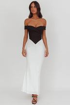Yasmine Contrasting Bodice Maxi Dress Black/White