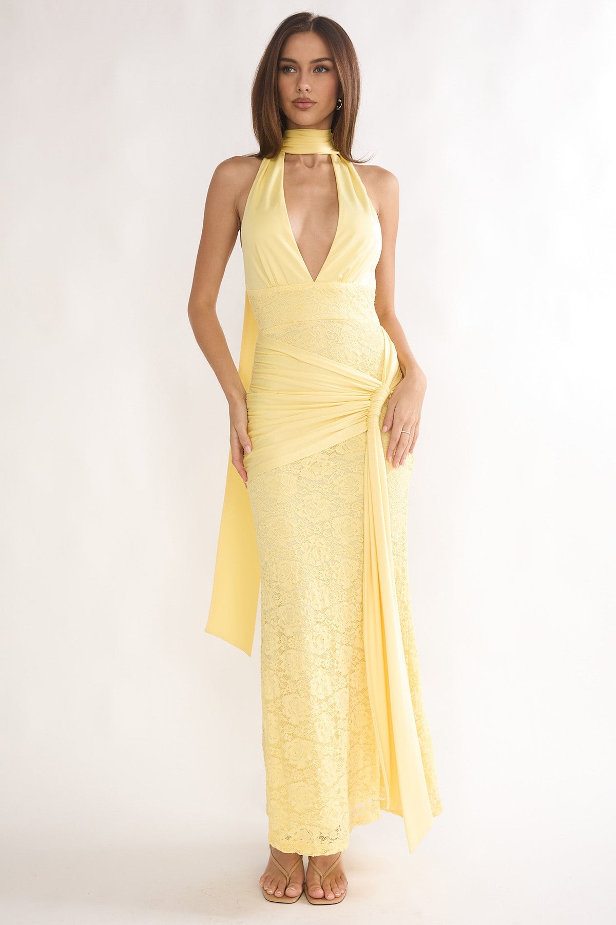 Adair Halterneck Waist Sash Maxi Dress Lace Butter Main image